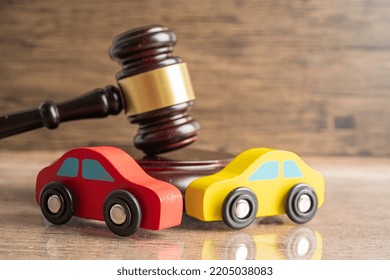 Hammer Gavel Judge With Car Vehicle Accident, Insurance Coverage Claim Lawsuit Court Case.