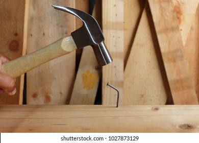 Hammer Hit The Nail Bend On Wood