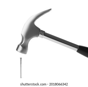 Hammer And Metal Nail On White Background