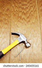 Hammer And Nails On Wood 