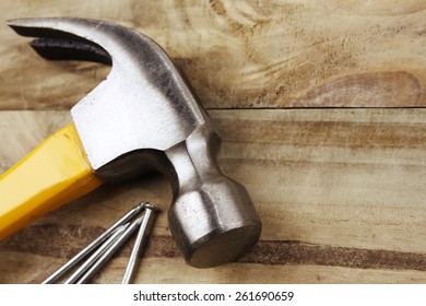 Hammer And Nails On Wood 