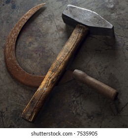 Hammer And Sickle On A Grunge Floor