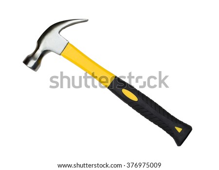 Hammer with yellow and black handle isolated on white