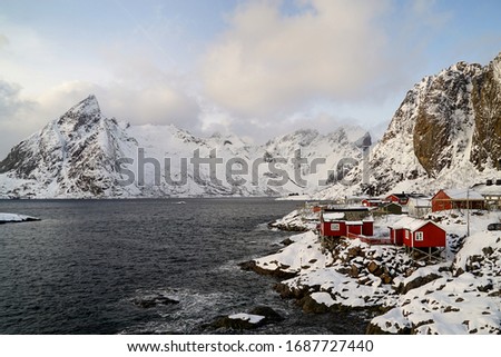 Similar – Red cottages-tourist rorbuer in A i Lofoten. Sorvagen-Norway-323