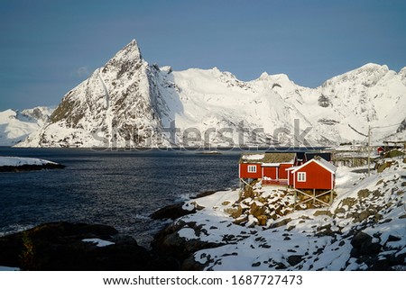 Similar – Red cottages-tourist rorbuer in A i Lofoten. Sorvagen-Norway-323