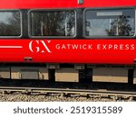 Hampden Park, East Sussex, UK. September 18, 2024. The Gatwick Express logo on a Bombardier Class 387 stroke 2 at Hampden Park Station.