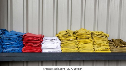 Hampshire, UK. 2021.  Car Wash Towels, Business Accessories For Washing And Cleaning On A Shelf. 