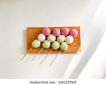 Hanami Dango Is A Typical Japanese Street Food That Is Sold During The Spring Festival Celebration Made From Glutinous Rice Flour