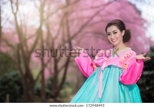 Hanbok Traditional Korean Dress Beautiful Asian Foto Stock 172948493