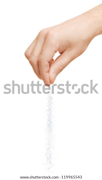 Hand Adding Salt On White Background Stock Photo (Edit Now) 119965543