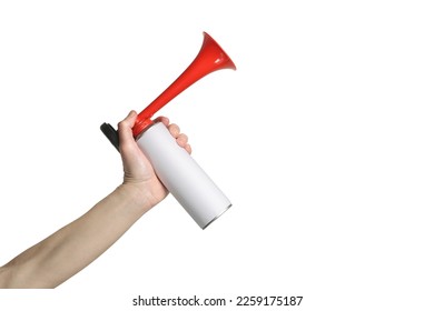 hand with air horn metal can isolated - Shutterstock ID 2259175187