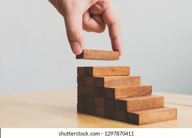 Hand Arranging Wood Block Stacking Step Stock Photo 785526430 ...