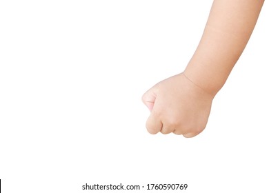 Hand Of Asian Infant Baby Boy In Hit Gesture On White Background