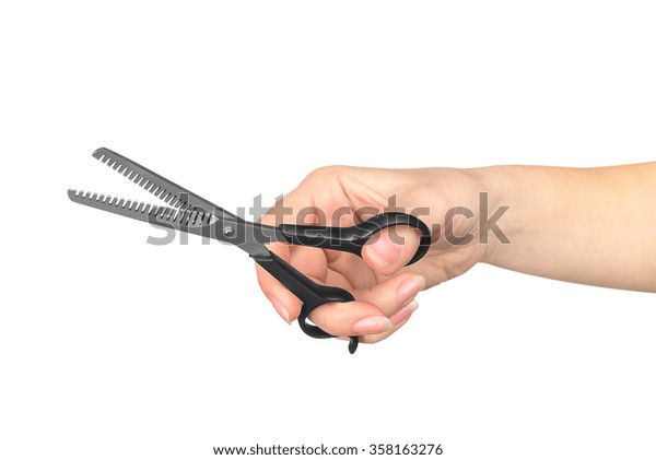 Hand Barber Holding Scissors Thinning Out Stock Photo Edit Now