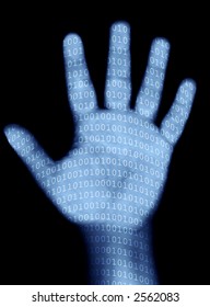 hand with binary numbers