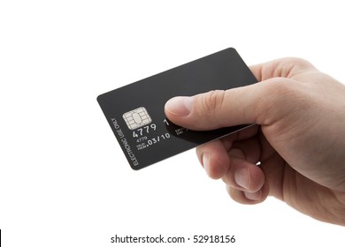 Hand With Black Credit Card With Chip