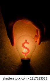 A Hand Blocking Light From A Light Bulb With A Dollar Sign. Business Money Protection Concept.