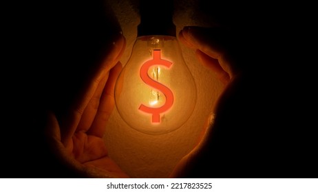 A Hand Blocking Light From A Light Bulb With A Dollar Sign. Business Money Protection Concept.