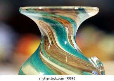 Hand Blown Glass Vase, With Swirling Colours