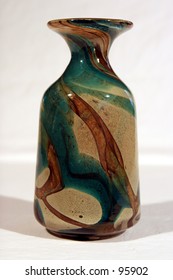 Hand Blown Glass Vase, With Swirling Colours