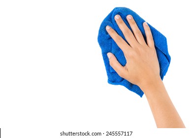 Hand And Blue Rag Cleaning Wall