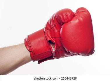 Hand In Boxing Gloves Over White Background