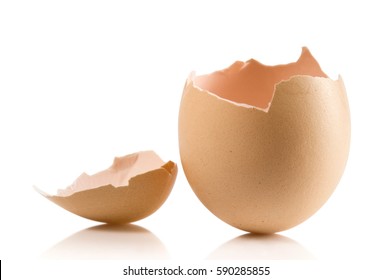 Hand With Broken Egg Isolated On White 