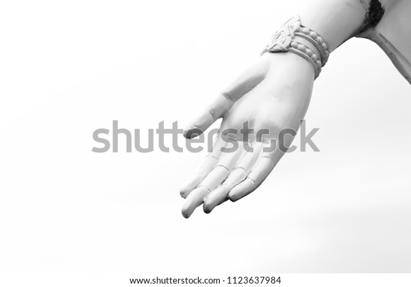Hand of\
Buddha with white background, isolated\
hand