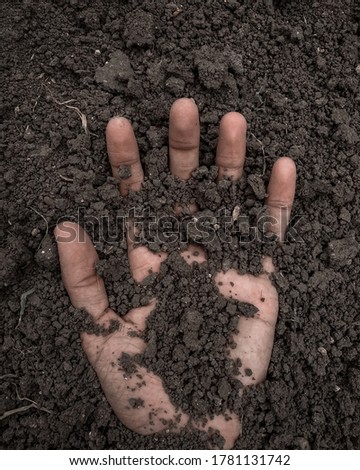 Hand buried in the soil.