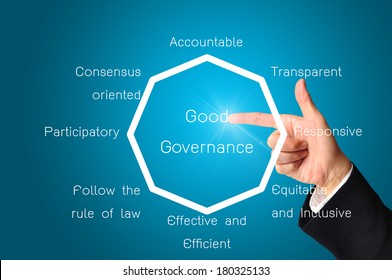 Hand Of Business Man Present Chart Or Diagram Of Good Governance 