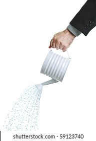 Hand Of A Businessman Pouring Water From Watering Can