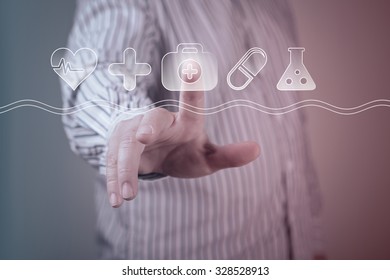 Hand of businessman pressing icon on virtual screen - Shutterstock ID 328528913