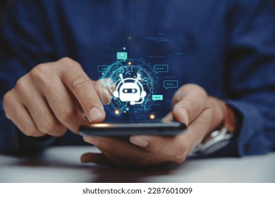 Hand of businessman using smartphone chatting with chat bot, Chat with AI or Artificial Intelligence technology. - Shutterstock ID 2287601009