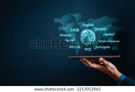 Hand of businessman using smartphone for translation or translate on the mobile app worldwide language conversation speaking concept.