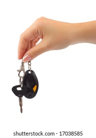 Hand And Car Key Isolated On White Background