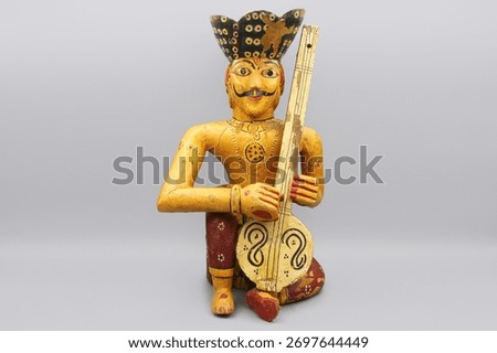 Hand Carved Solid Wood Statue Made In India, Large Rajasthan Sitar Player Figure, Rustic Wooden Musician Man Sculpture, Antique Carved Wood Hand Painted Figurine, Vintage 1940s Indian Home Decor