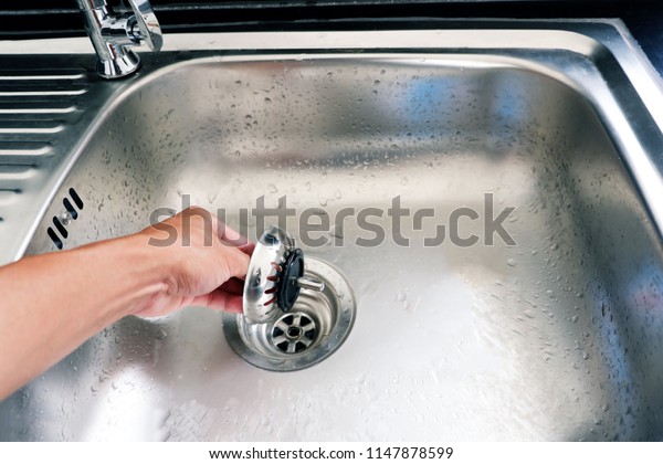 Hand Catch Pull Lid Drain Hole Stock Photo Edit Now 1147878599