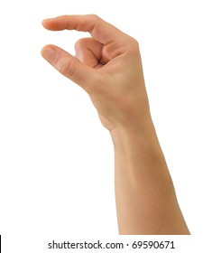 Hand Of A Caucasian Female To Hold Some Small Object, Isolated On White