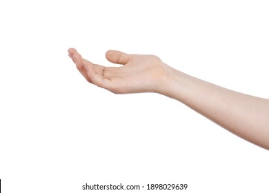 
hand of a caucasian teenage girl holding something on white isolated background
