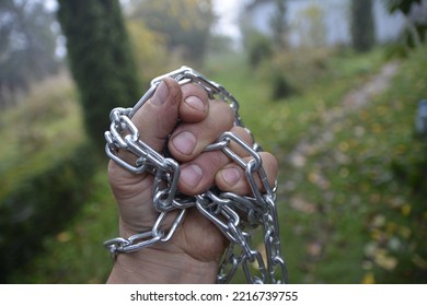 The Hand Is Chained. The Concept Of The Struggle For Human Rights. Human Trafficking.