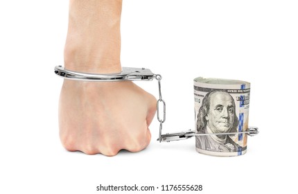 Hand Chained Money By Handcuffs Isolated Stock Photo 1176555628 ...