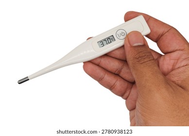 ​Close Up of Hand Checking Body Temperature with Digital Thermometer