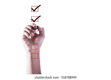 Hand Checking of the first and second item in check box on white background.