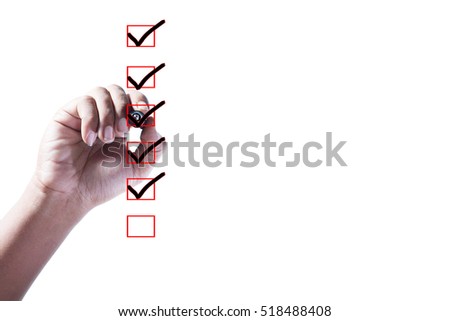 Hand Checking of the first,second,third,fourth and fifth item in check box on white background.