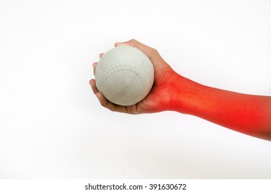 Hand Of Children Injury With Baseball Catching  On White Background