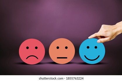 Hand choosing green happy smile face illustration - Shutterstock ID 1855763224
