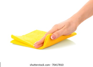 Hand With Clean Rag On White Background