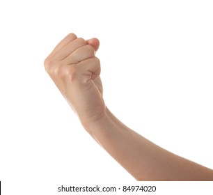 Hand with clenched fist, isolated on a white background