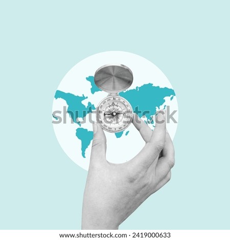 Hand with compass, Compass on a map, travel the world, travelers, digital nomads, expenses, go direction, compass, Map, Journey, Direction, Travel, World map, Business, Discovery, Abstract, Old, North