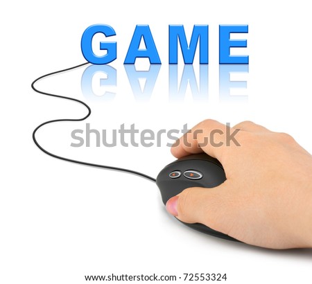 Hand with computer mouse and Game - technology concept